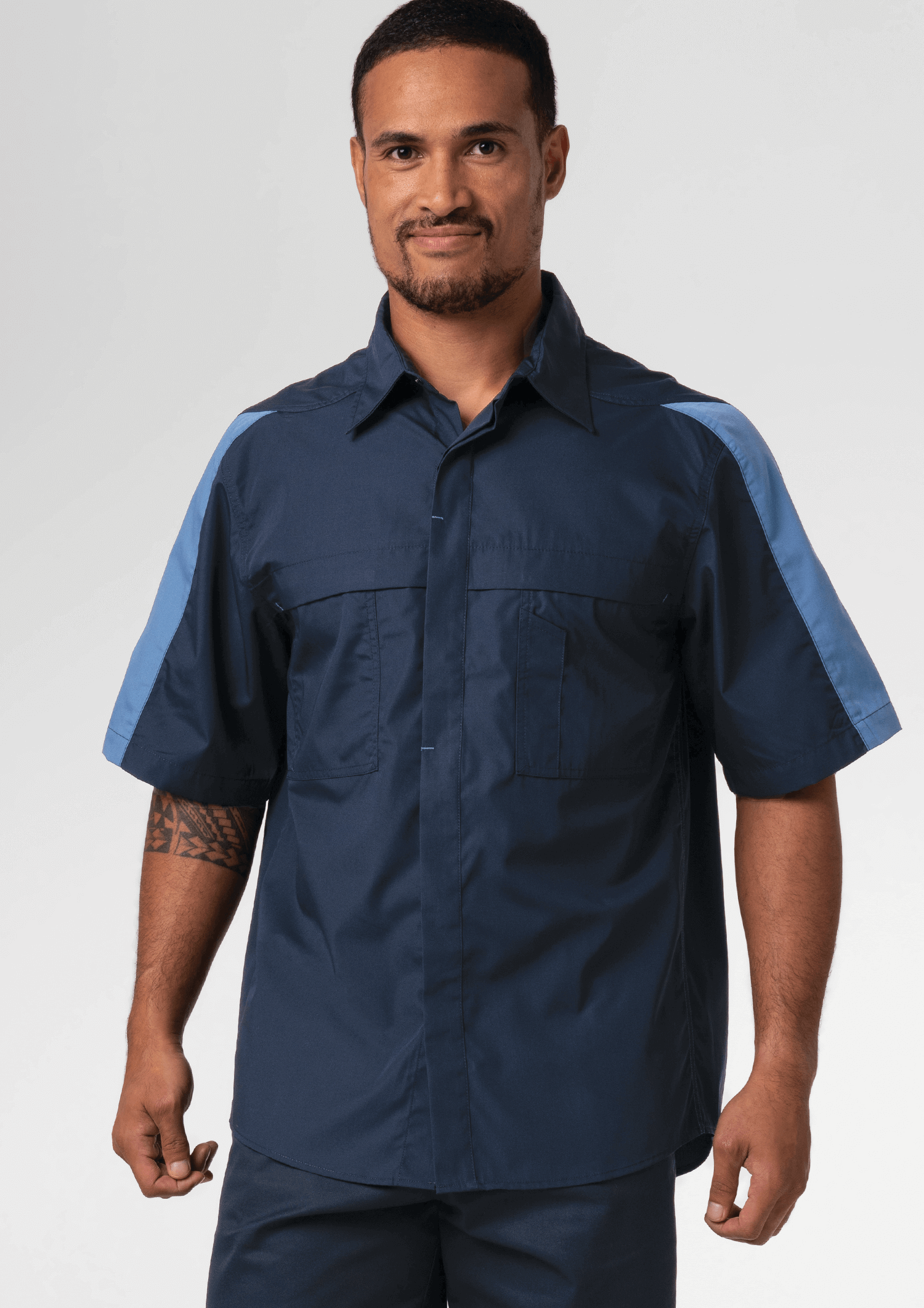 Pit Crew Short Sleeve Two-Tone Work Shirt - navy/postman