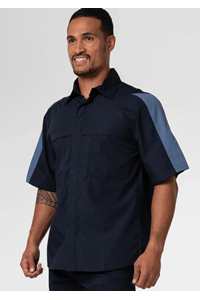 Pit Crew Short Sleeve Two-Tone Work Shirt - navy/postman