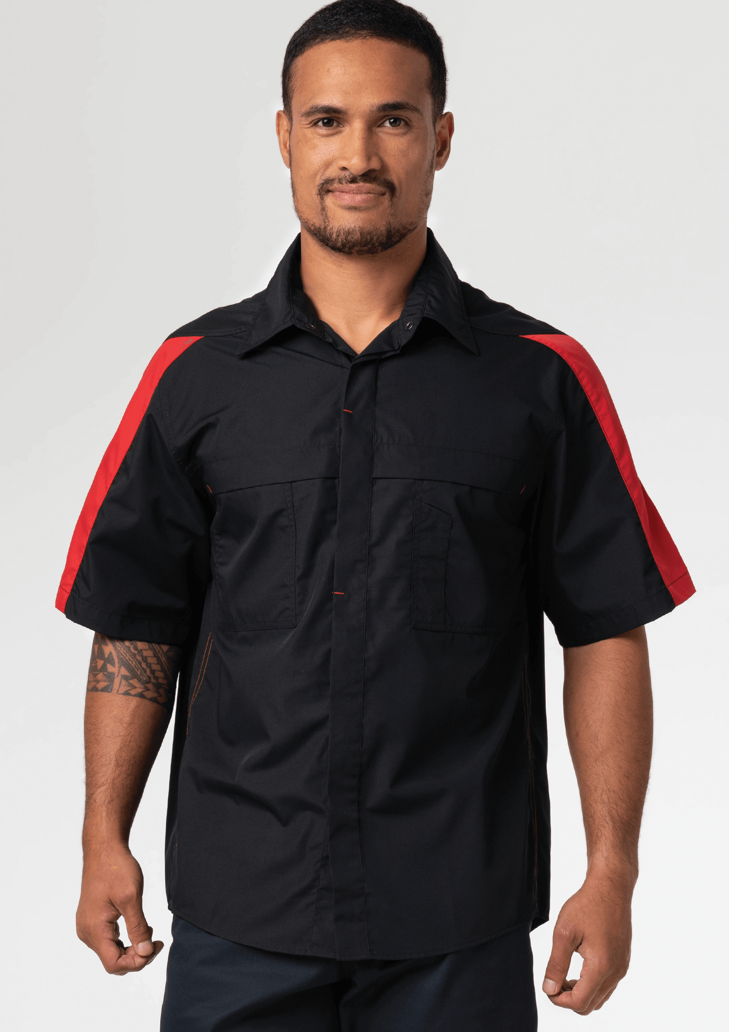 Pit Crew Short Sleeve Two-Tone Work Shirt - black/red