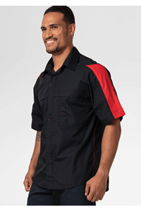 Pit Crew Short Sleeve Two-Tone Work Shirt - black/red