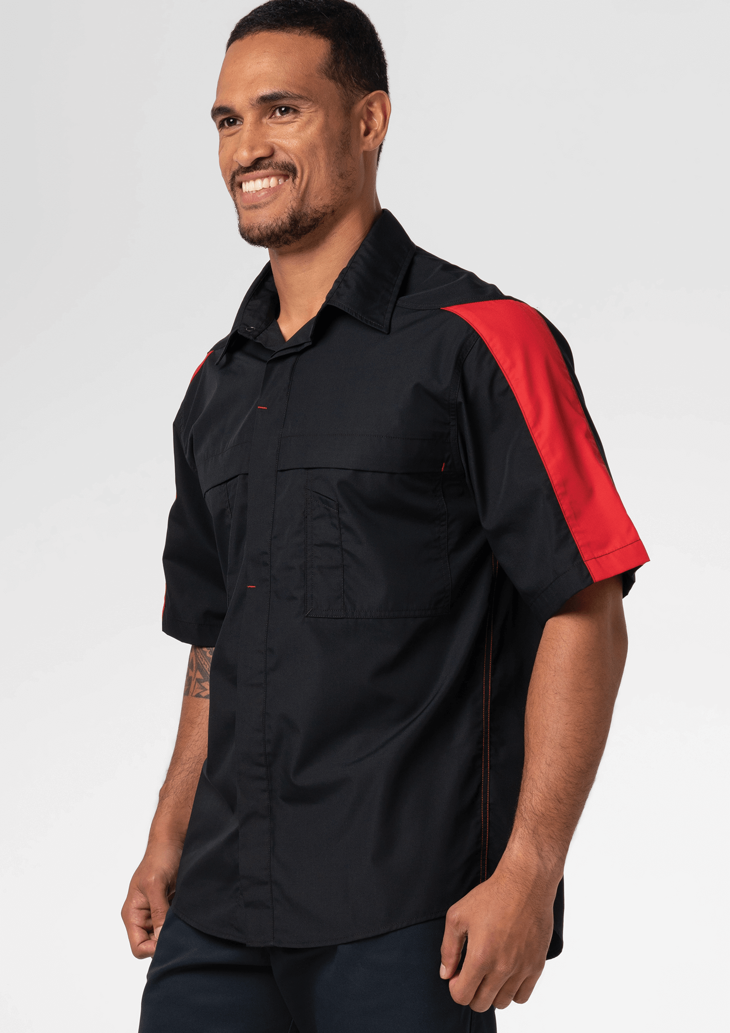 Pit Crew Short Sleeve Two-Tone Work Shirt - black/red