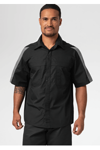 Pit Crew Short Sleeve Two-Tone Work Shirt - black/grey