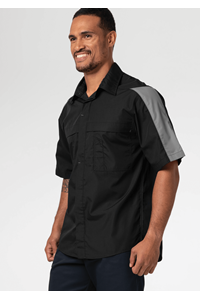 Pit Crew Short Sleeve Two-Tone Work Shirt - black/grey