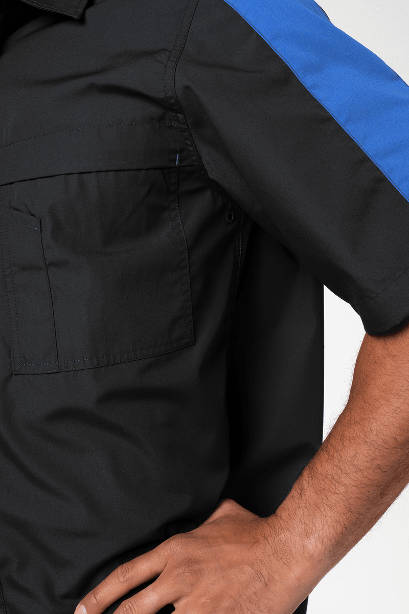 Pit Crew Short Sleeve Two-Tone Work Shirt - black/royal