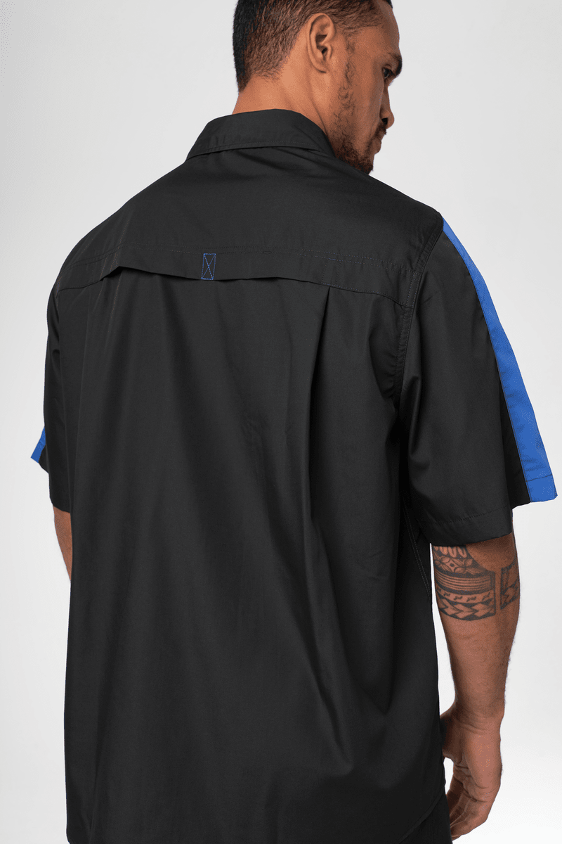 Pit Crew Short Sleeve Two-Tone Work Shirt - black/royal