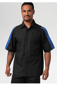 Pit Crew Short Sleeve Two-Tone Work Shirt - black/royal