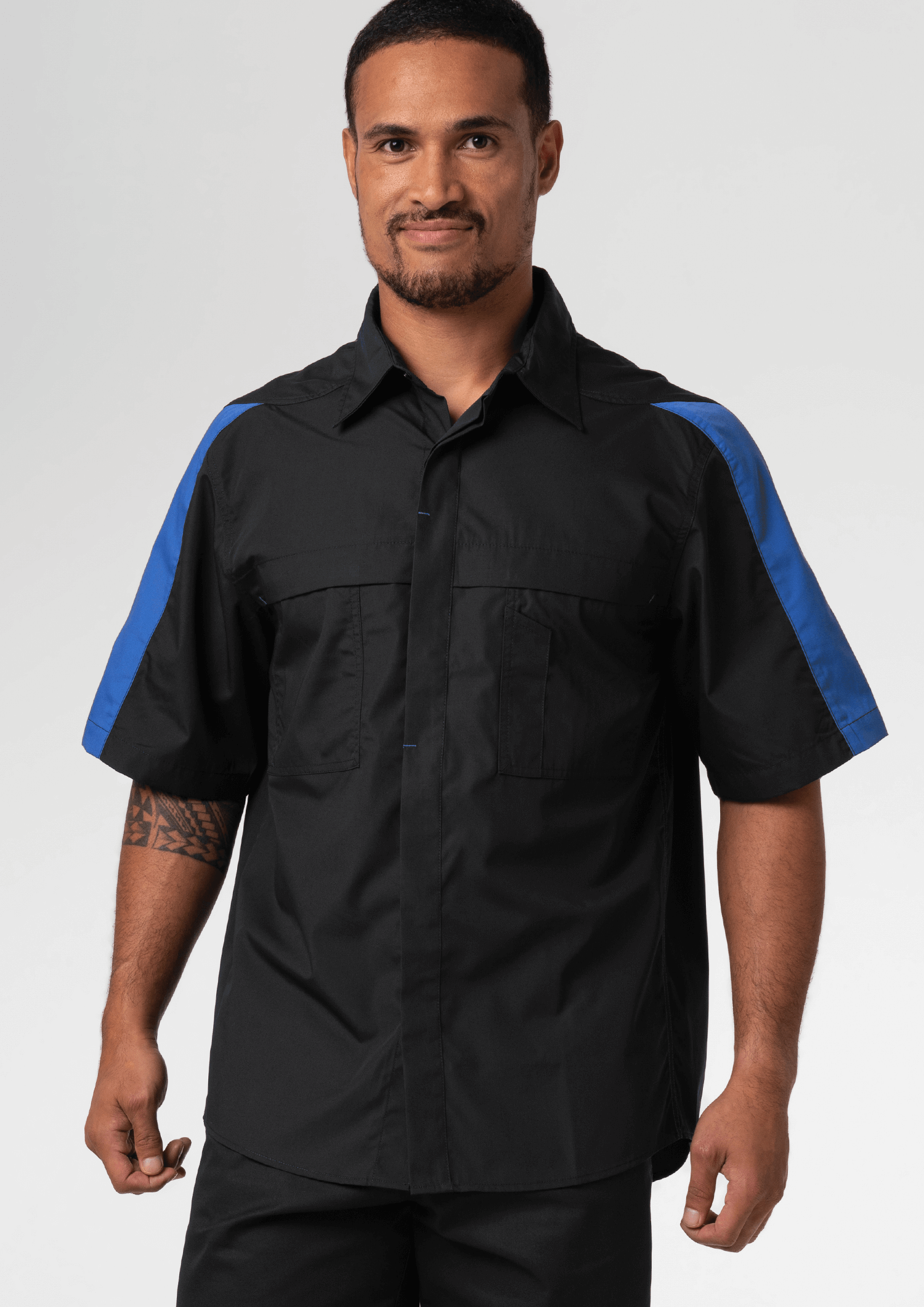 Pit Crew Short Sleeve Two-Tone Work Shirt - black/royal