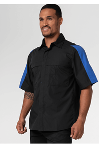 Pit Crew Short Sleeve Two-Tone Work Shirt - black/royal