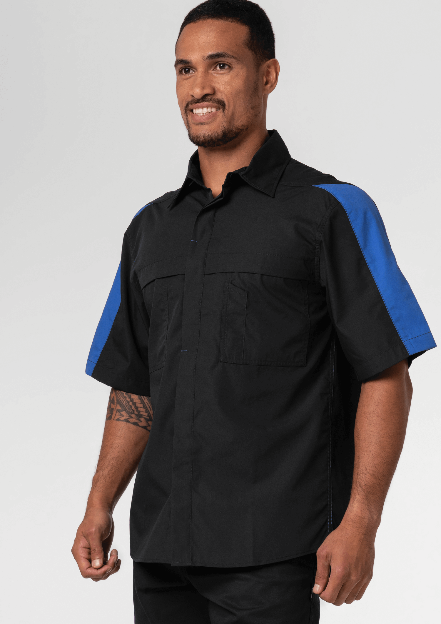 Pit Crew Short Sleeve Two-Tone Work Shirt - black/royal