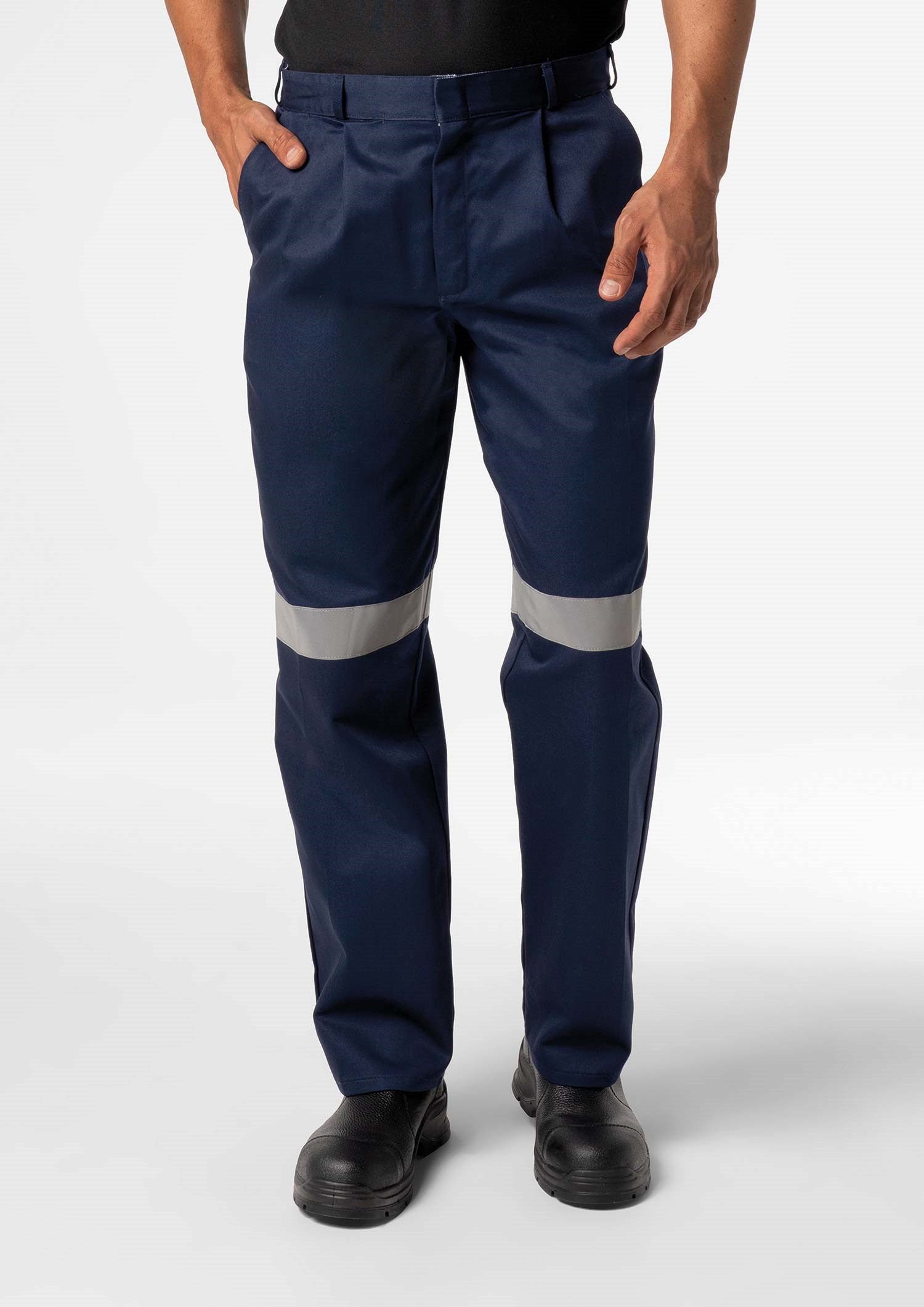 Men's Single Pleat Work Trouser With Tape - navy