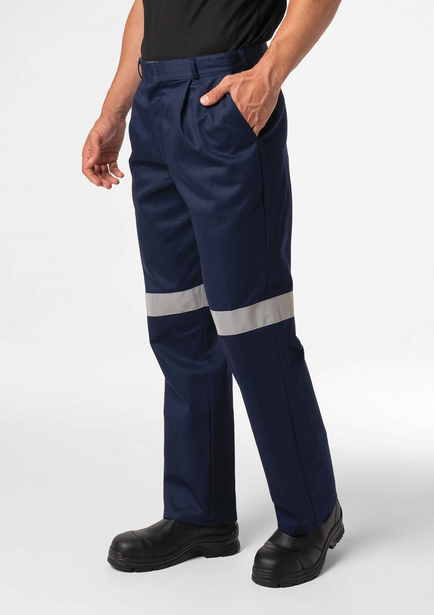 Men's Single Pleat Work Trouser With Tape - navy